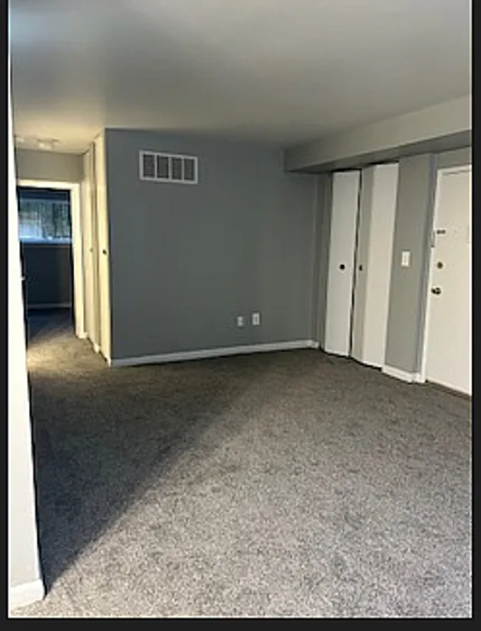 Cozy apartment interior with plush carpet and neutral walls leading to bedrooms.
