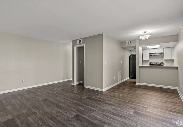Spacious living room and dining room at Fox Trail Apartments