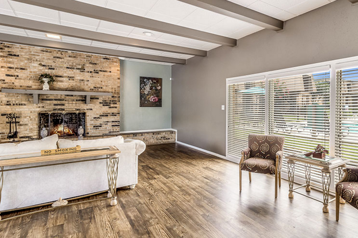 Clubhouse fireplace at South Pointe Apartments
