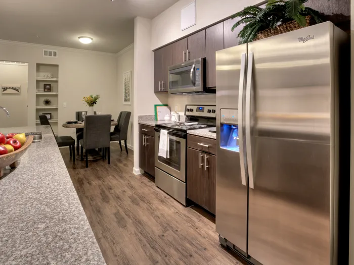 Two Bedroom Kitchen | Dark Cabinets | Stainless Steel Appliances | SPC Apts