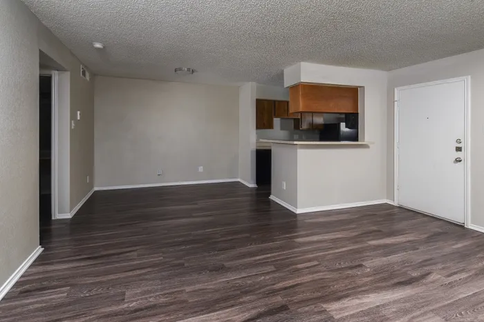 Living and Dining Area | Open Bar into Kitchen | Plank Flooring