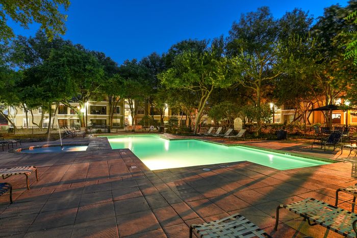 Pool with Evening Lighting | Indian Hollow Apartments