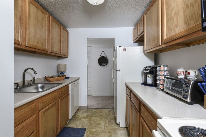 Galley Kitchen | Oak Cabinets