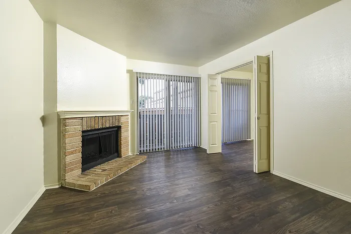 Living area | Wood burning fireplace | Sliding glass doors