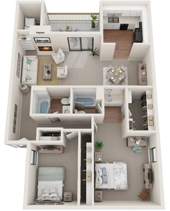 Two Bedrooms | Two Bathrooms | 1100 sqft | Patio/Balcony | Fireplace | Washer/Dryer Connections in Selected Homes