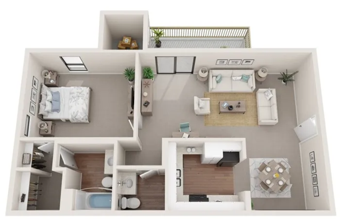 One Bedroom | One and 1/2 Bathrooms |693 sqft | Patio/Balcony | Walk-in Closet