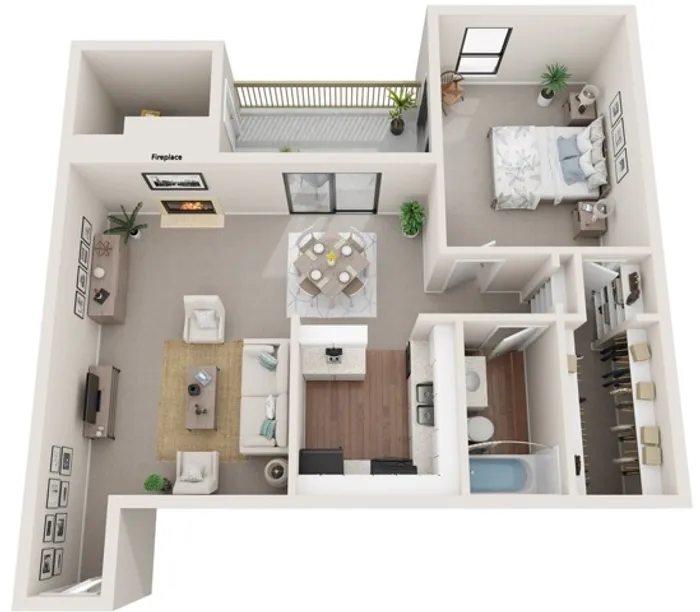 One Bedroom | 723 sqft | Patio/Balcony | Walk-in Closet | Fireplace in Selected Homes