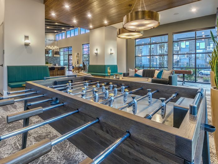 Gaming and entertainment lounge at Solis City Park apartments for rent at Solis City Park apartments for rent in Charlotte, NC