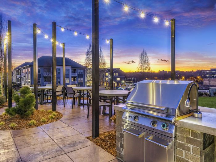 Outdoor grill and picnic area at Solis City Park apartments for rent