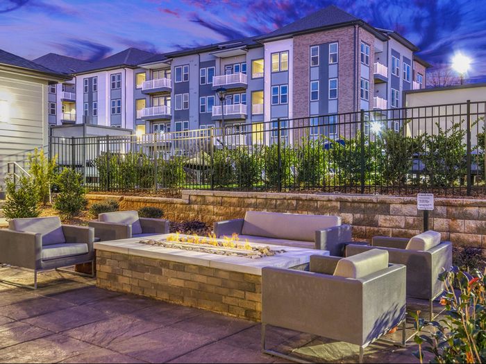 Fireside lounge at Solis City Park apartments for rent in Charlotte, NC