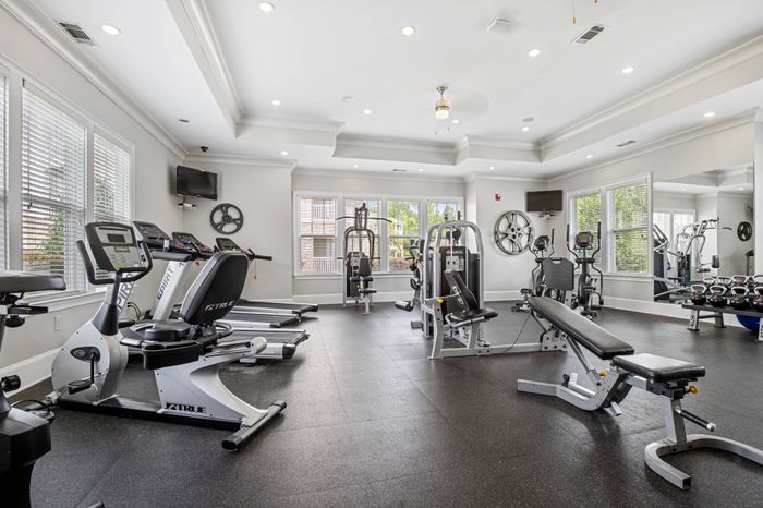 24-hour fitness center with cardio, strength training and free weights at St. James at Goose Creek apartments for rent