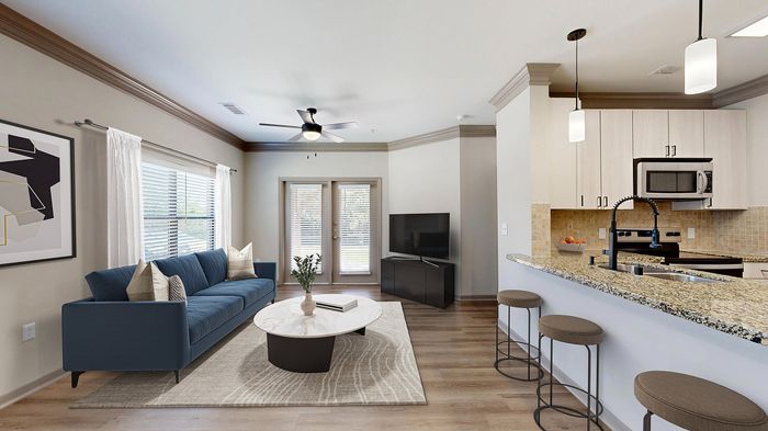 Newly Renovated Living Room with Gorgeous Hardwood-Style Flooring