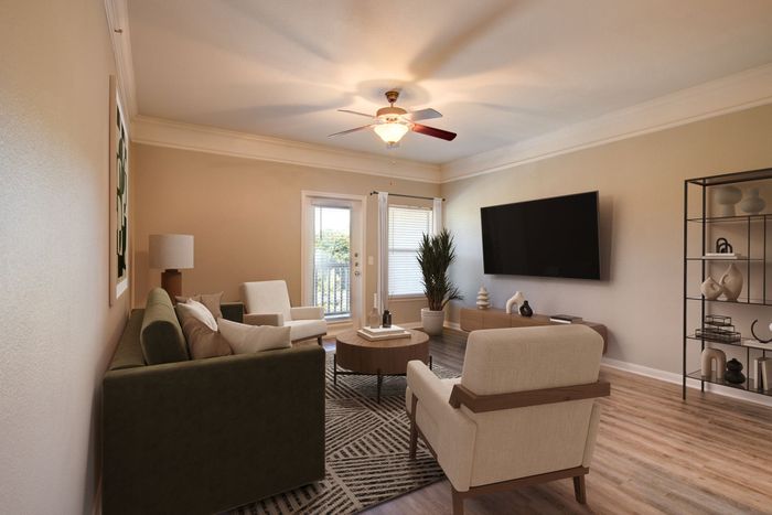 Spacious Living Room with Hardwood-Style Flooring