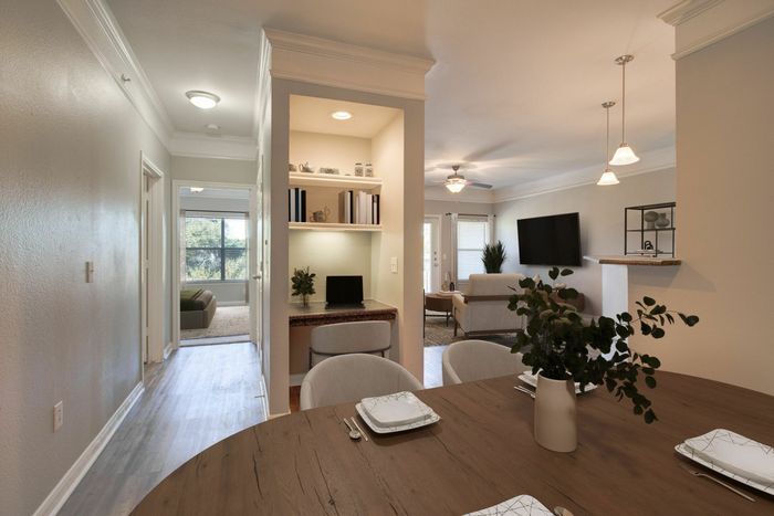 Open Floor Plan Living Area with Built-In Desk