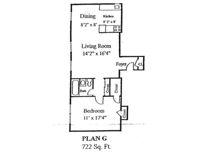 Plan G: 1 bed, 1 bath