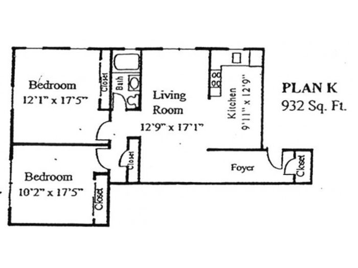 Plan K: 2 bed, 1 bath