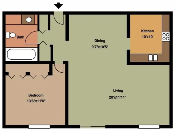 1 bedroom floor plan