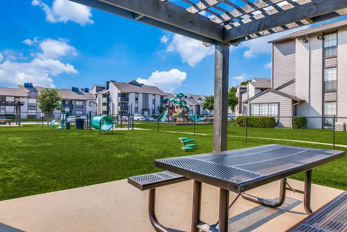 Exterior seating area next to dog park