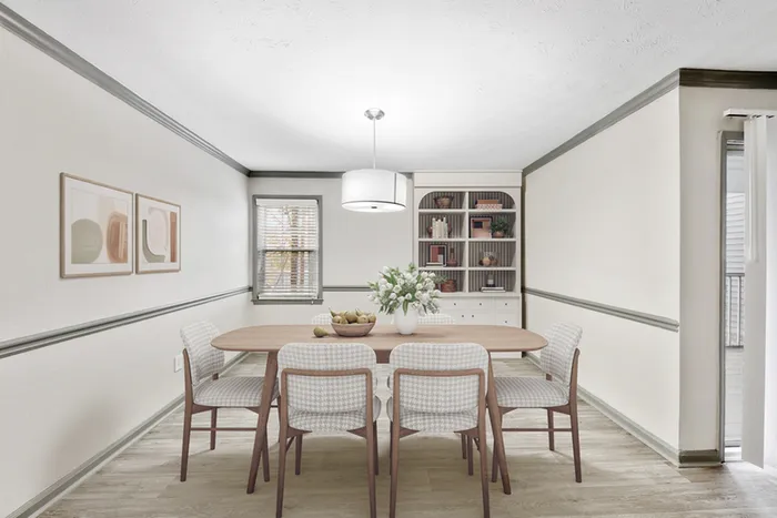 Virtual staging of dining room with hardwood floors
