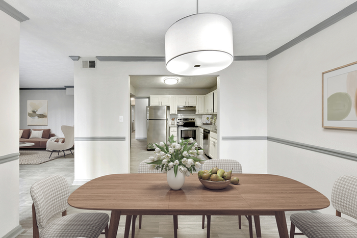 Virtual staging of dining room with hardwood floors