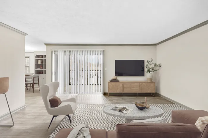 Virtual staging of living room with hardwood floors