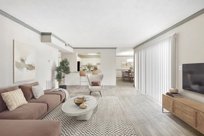 Virtual staging of living room with hardwood floors