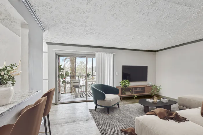 Virtual staging of living room with hardwood floors