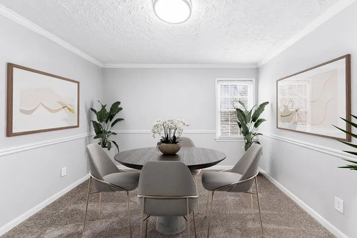 Virtual staging of dining room with hardwood floors
