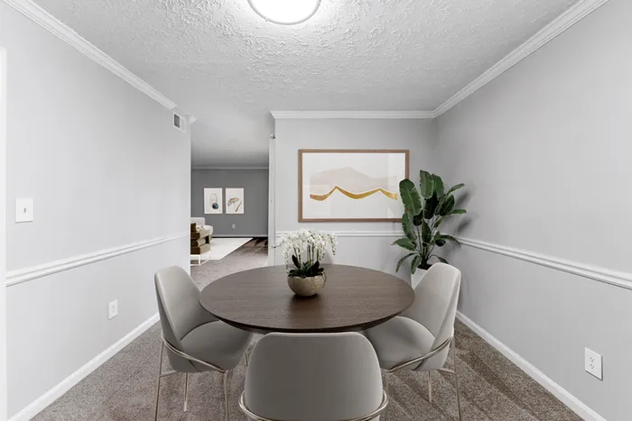 Virtual staging of dining room with hardwood floors