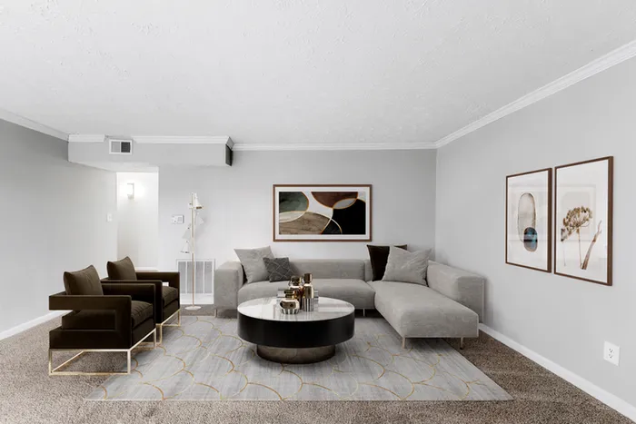 Virtual staging of living room with hardwood floors