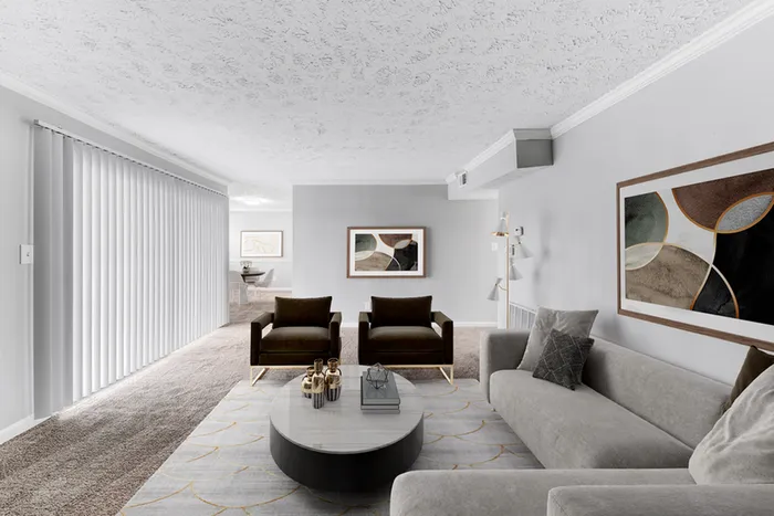 Virtual staging of living room with hardwood floors