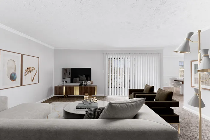 Virtual staging of living room with hardwood floors