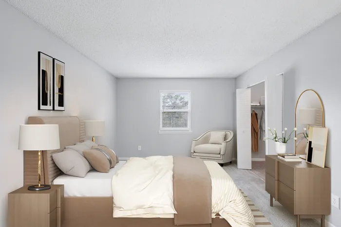 Bed, chair, window, and dresser