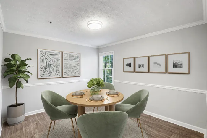 Virtual staging of dining room with hardwood floors