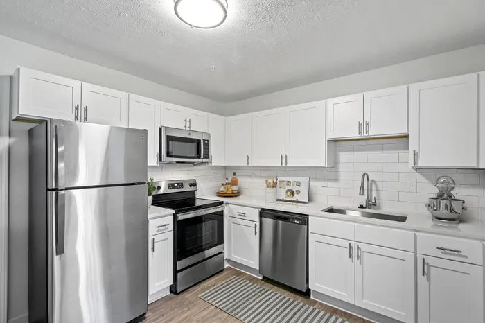 Virtual staging of kitchen with hardwood floors