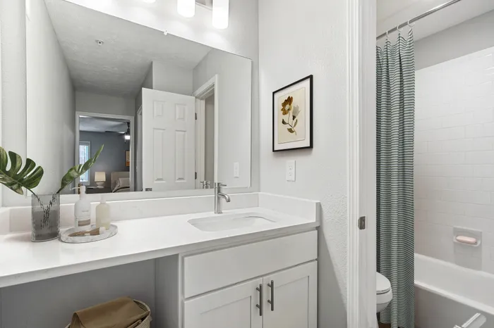 Virtual staging of bathroom with quartz style counter tops