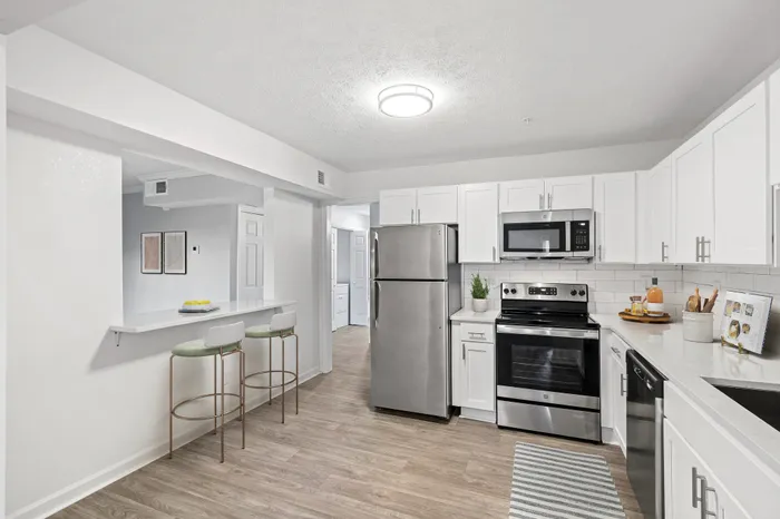Virtual staging of kitchen with hardwood floors
