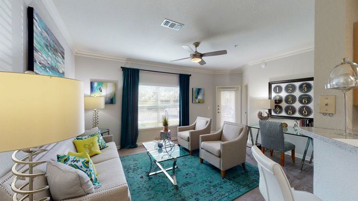 staged model of living room with modern furnishings