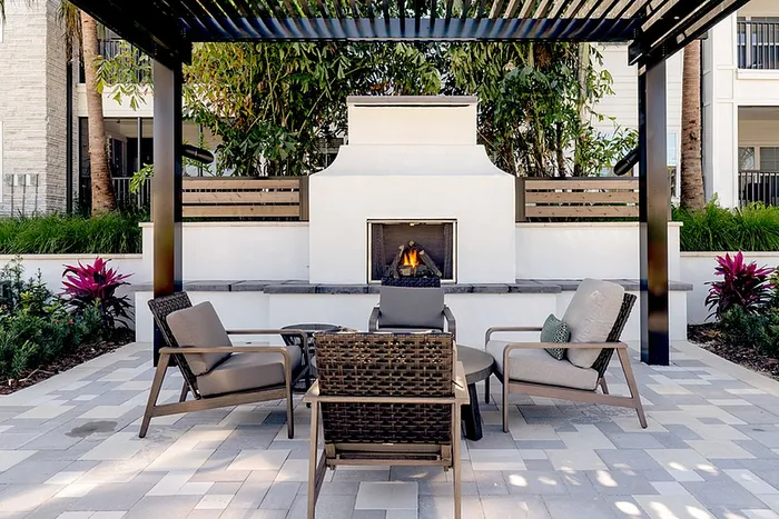 Fire pit area with lounge chairs