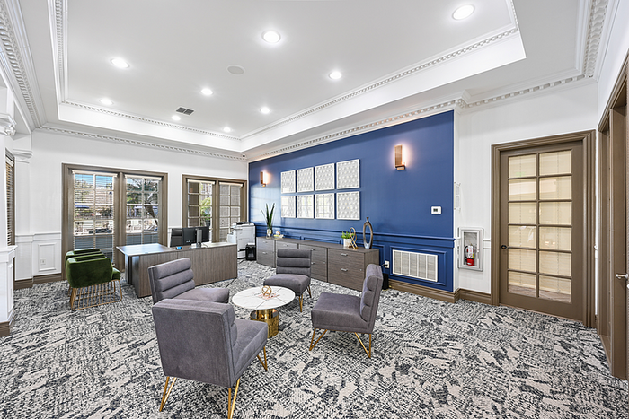 Chic and modern office space with elegant seating and sophisticated lighting.