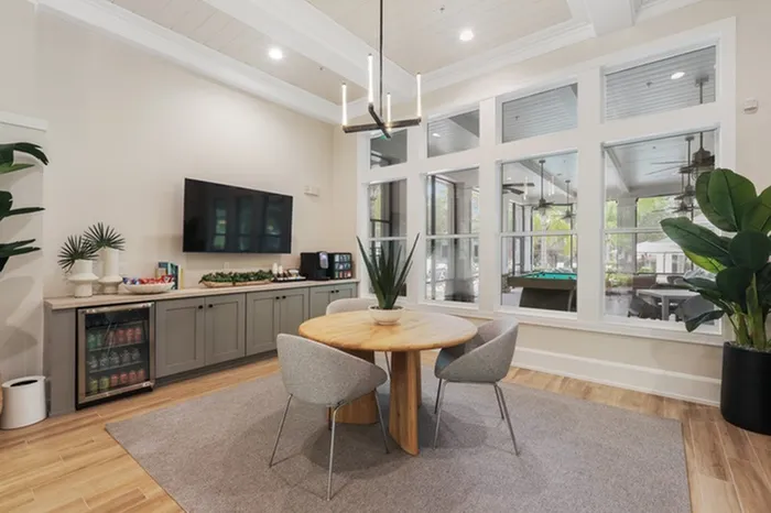 Image of Lantower Cypress Creek's self-serve coffee bar and seating area.