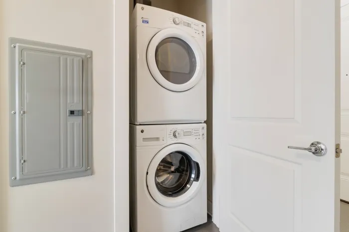 In-unit, stacked washer and dryer at Bullhouse.