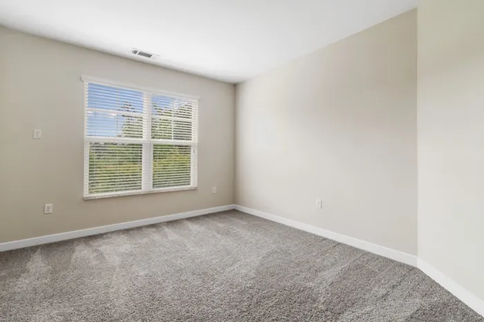 Carpeted bedroom with two large windows at Realm at Patterson Place.