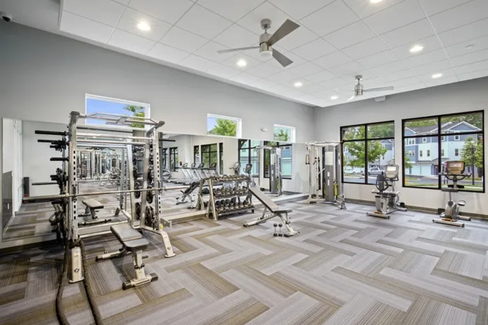 Spacious and clean 24-hour gym with weights and fitness machines at Lantower Garrison Park.