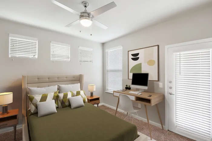 Bedroom with carpet flooring and natural lighting with windows at Lantower Edgewater