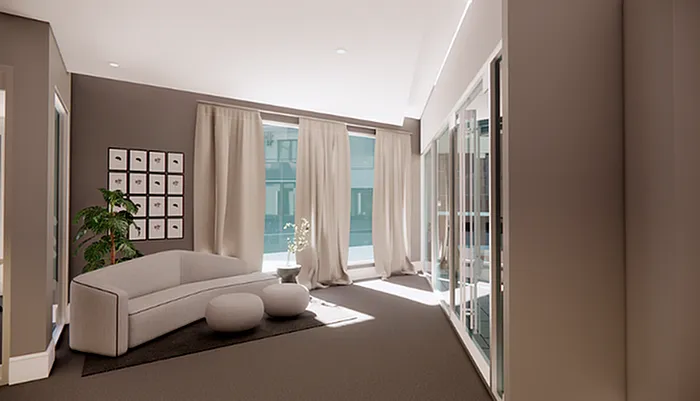 Lounge space with modern finishes at Lantower Bullhouse.