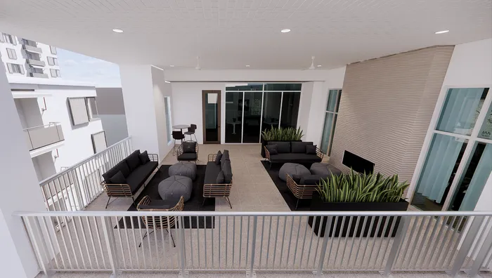 Chic and spacious indoor lounge area featuring modern furniture, lush greenery, and elegant architecture, perfect for relaxation and social gatherings.