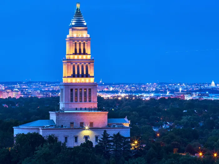 Nighttime View Masonic Temple and Washington DC | Apartments Alexandria VA | Carlyle Place