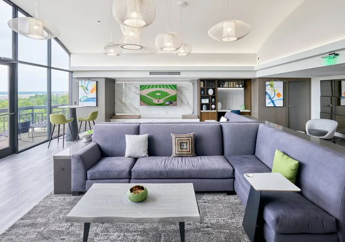 Newly Renovated Clubroom with Ample Seating and Incredible DC Views | Meridian at Courthouse Commons | Apartments in Arlington, VA