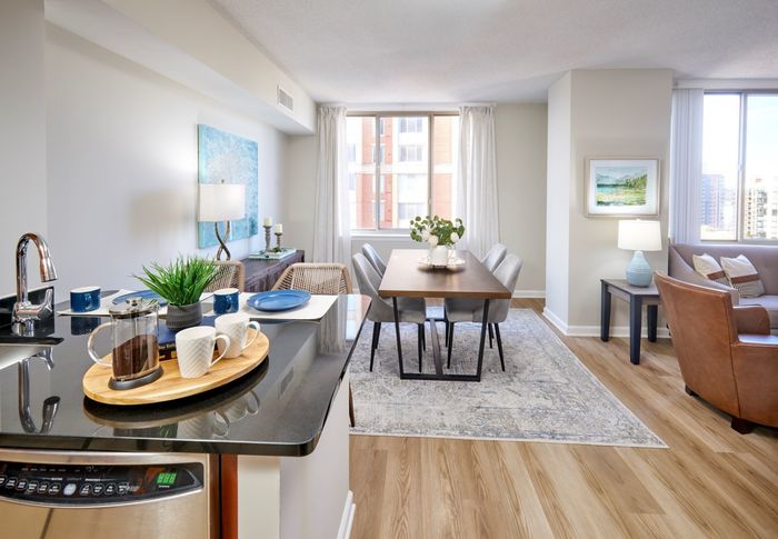 Newly Renovated Kitchen Dining Room Living Room | Carlyle Place | Alexandria Apartments